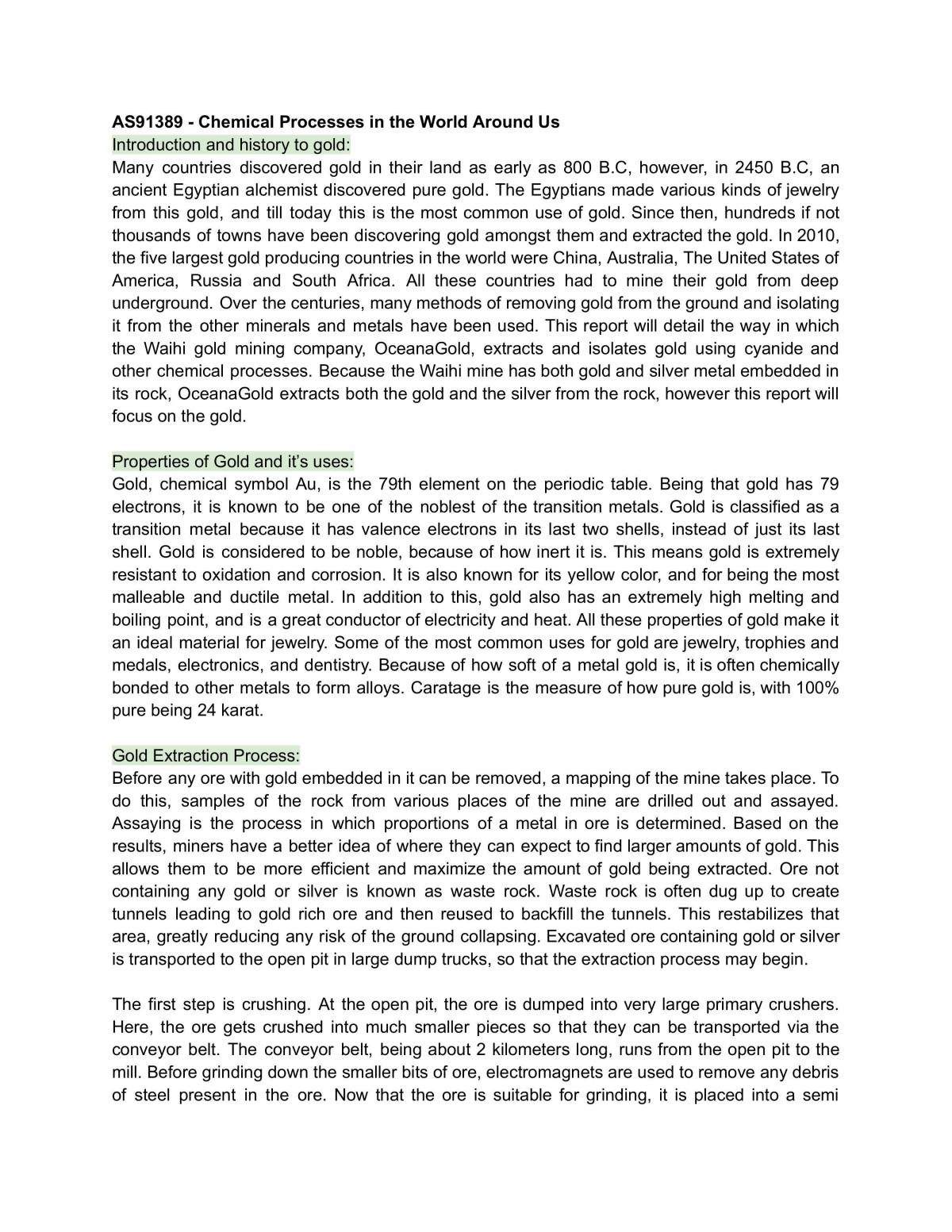 Gold Extraction - Level 3 Chemistry - Page 1