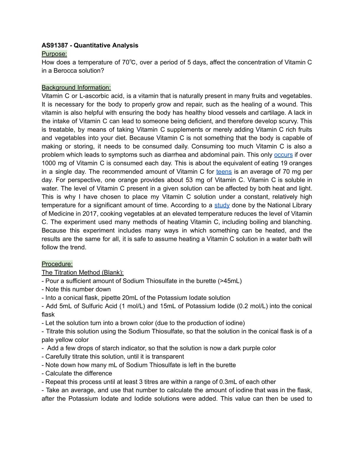 Vitamin C Experiment - Level 3 Chemistry - Page 1