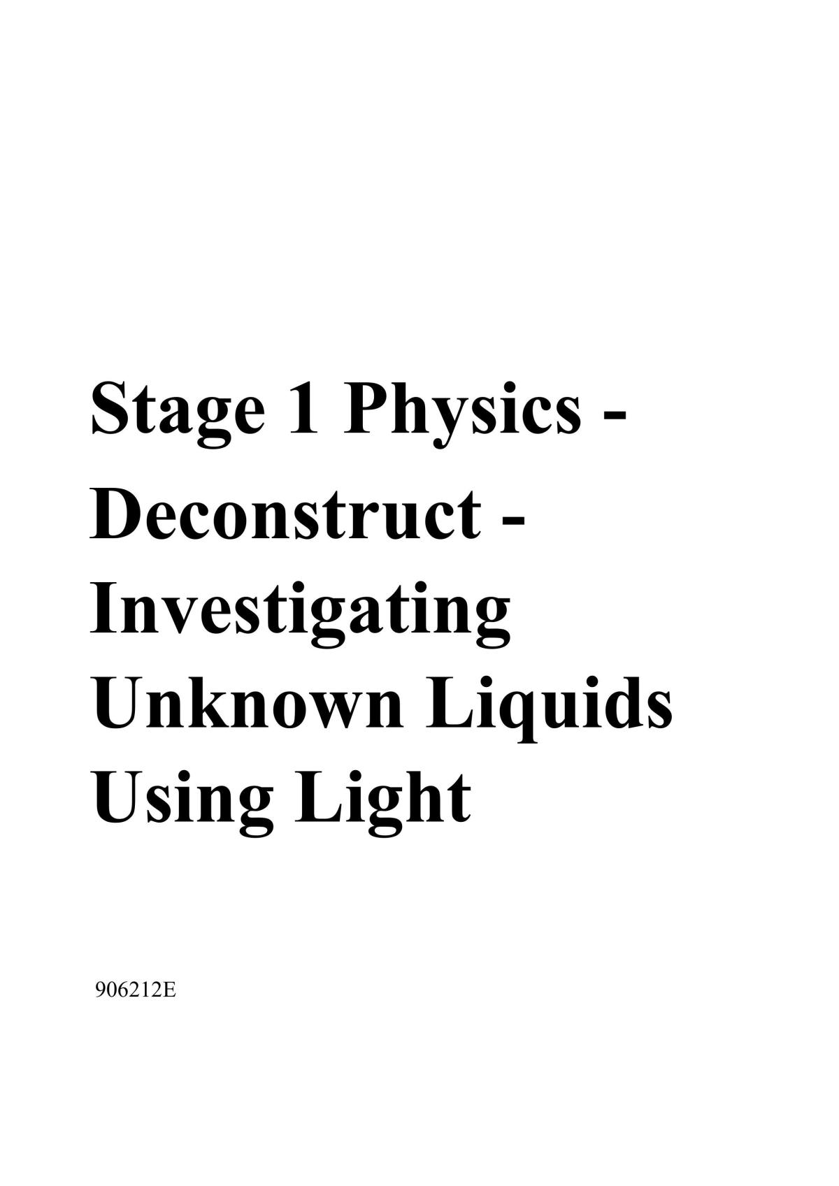 Physics Design and Deconstruct - Investigation Unknown Liquids using Light - Page 1