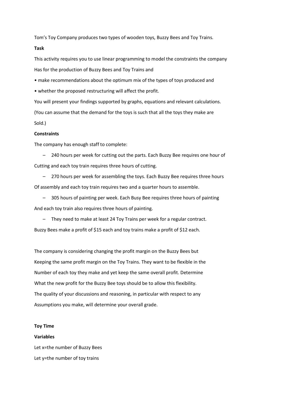 Mathematics and Statistics 3.2 (AS 91574) Toy Time - Page 1