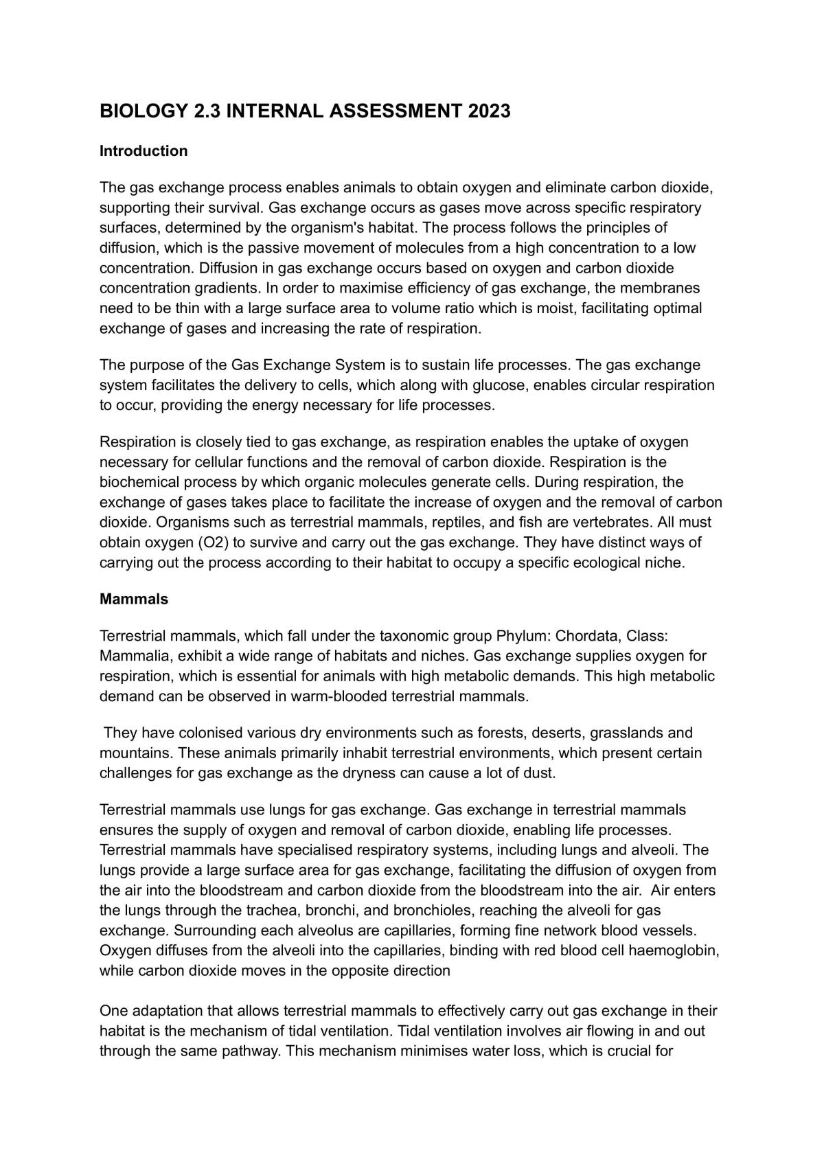 Biology 2.3 Internal Assessment 2023 - Page 1