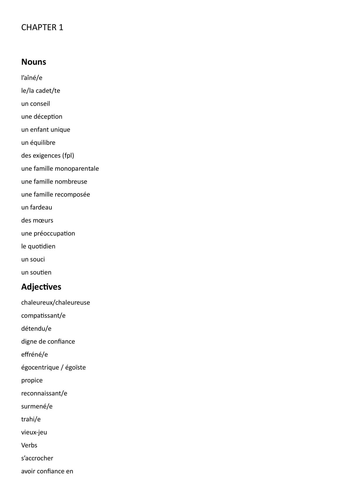 Vocab from each topic - Page 1