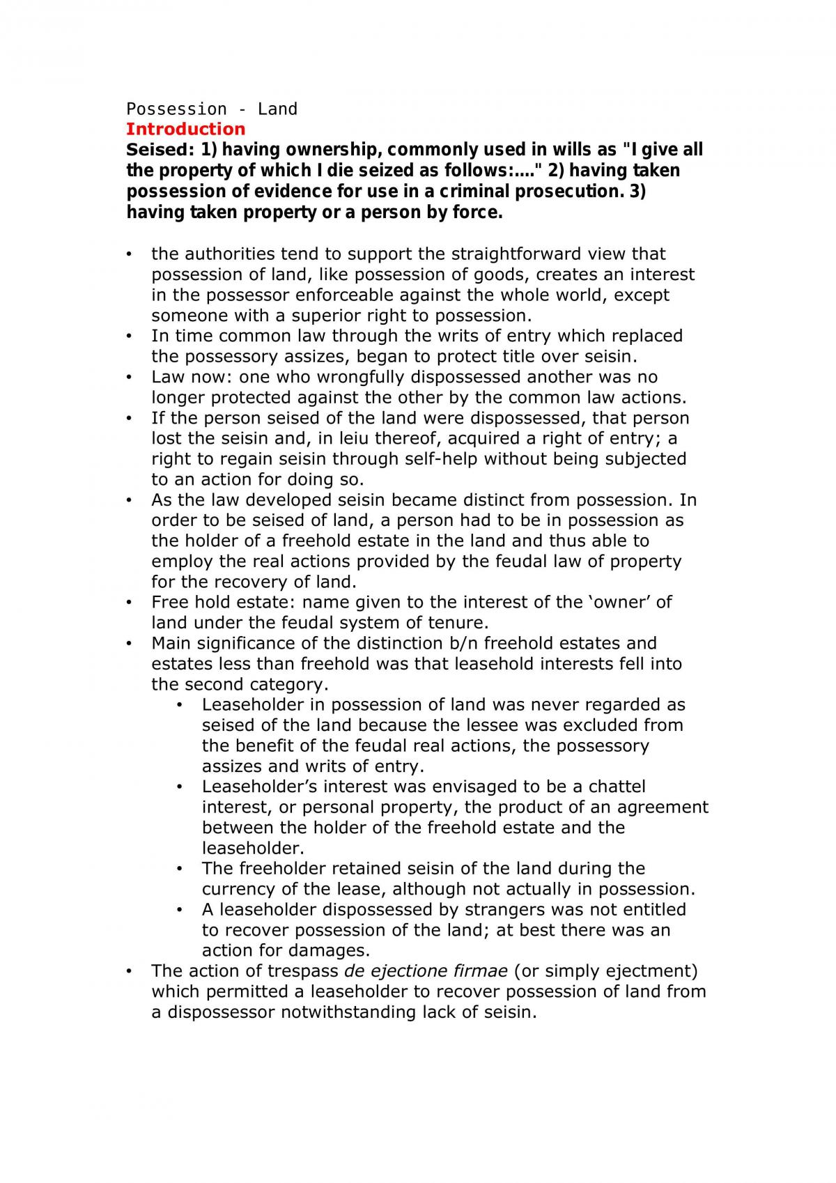 Possession - Land Class Notes - Page 1