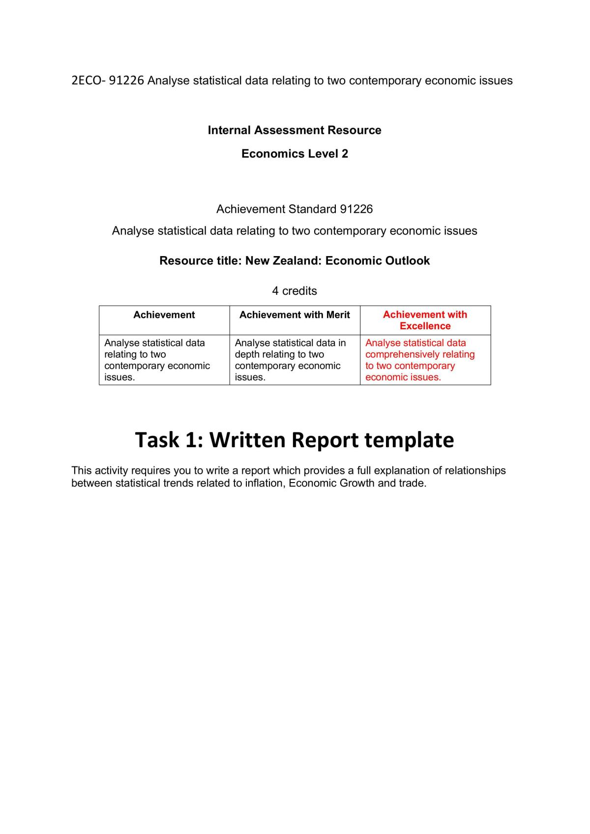 91226 Analyse statistical data relating to two contemporary economic issues - Page 1