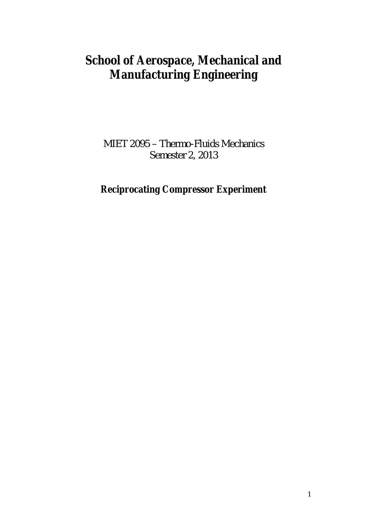 Reciprocating Compressor Experiment - Page 1