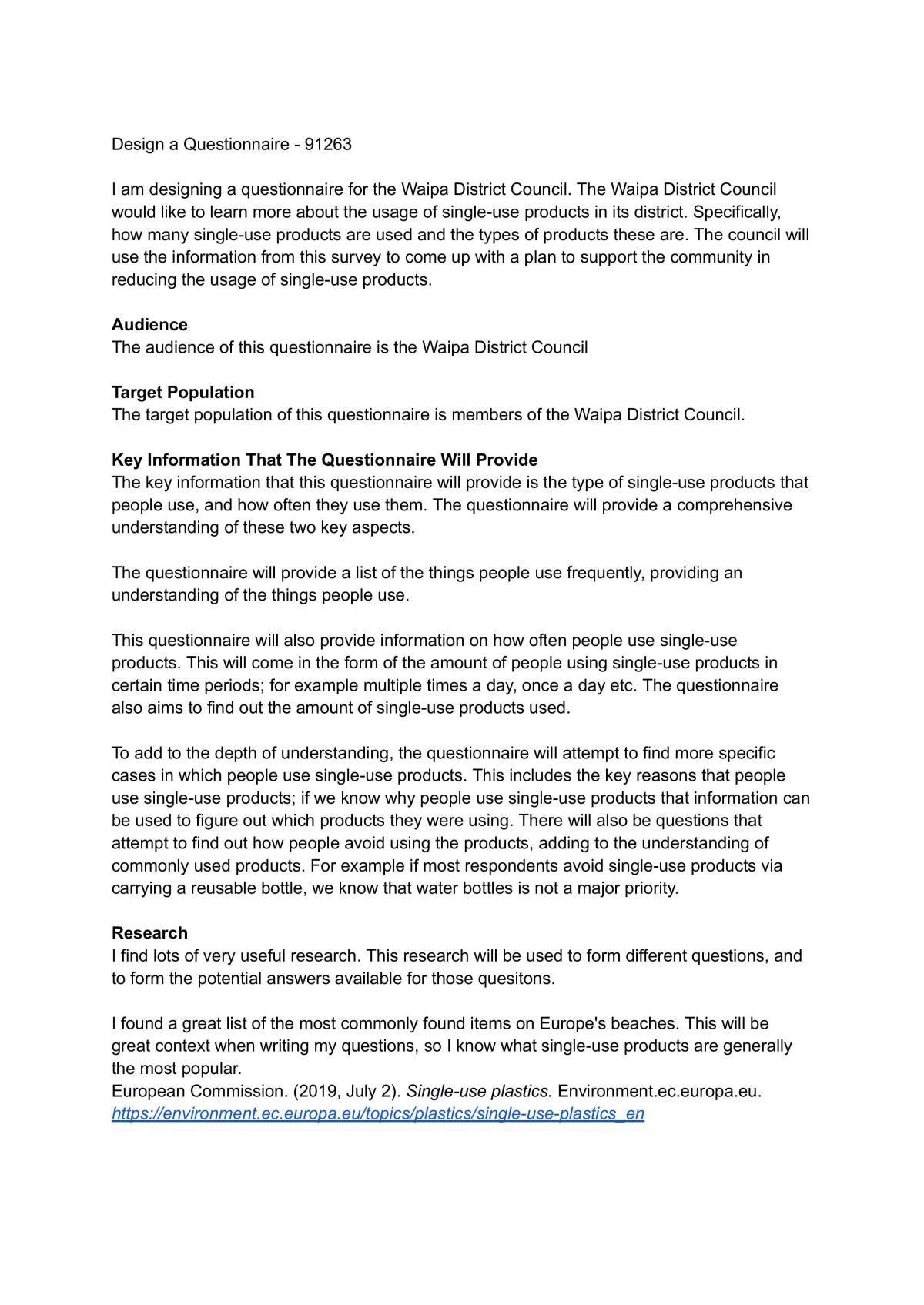Excellence Level 2 91263/Questionnaire 2.8 - Page 1