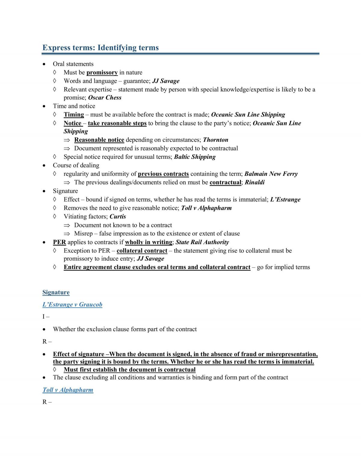 Complete contract notes 2015 S1 (simplified for exam) - Page 1