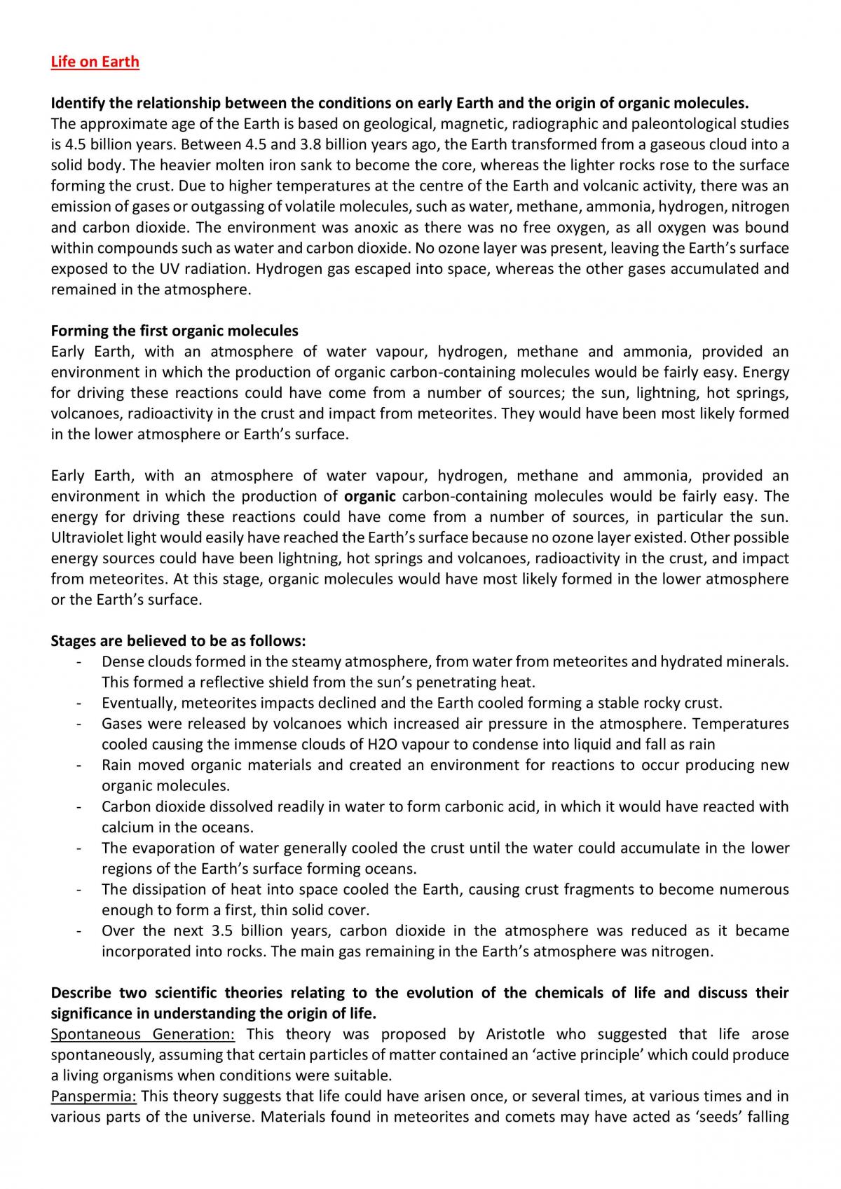 Biology Preliminary Study Notes - Page 1