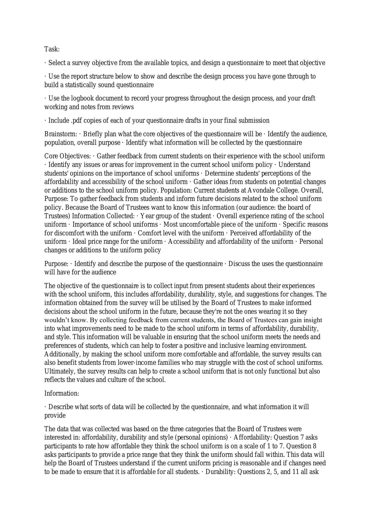 Level 2 Statistics internal design a questionnaire.  - Page 1