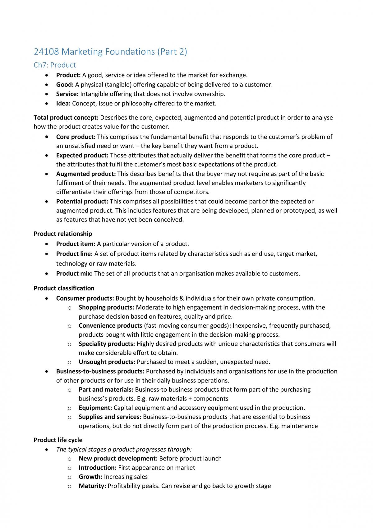 Marketing Foundations Final Notes (Part 2) - Page 1