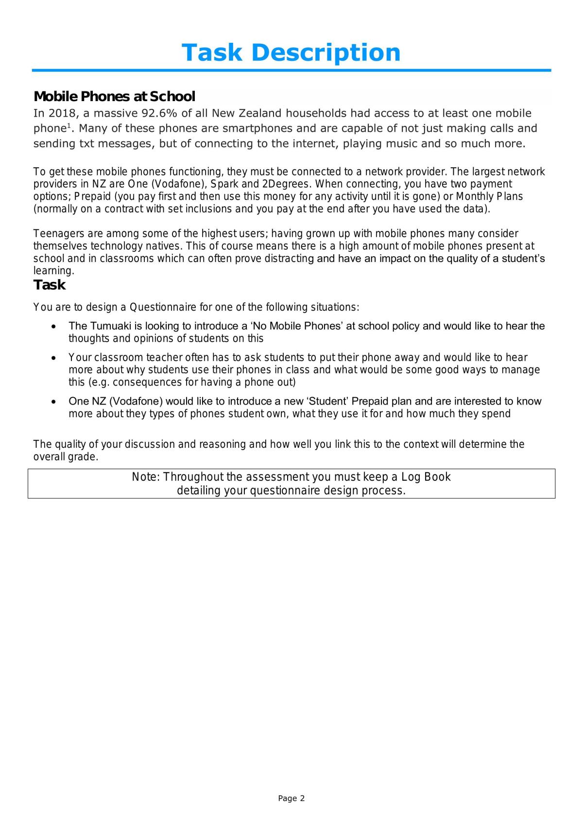 Questionnaire Design  - Page 2