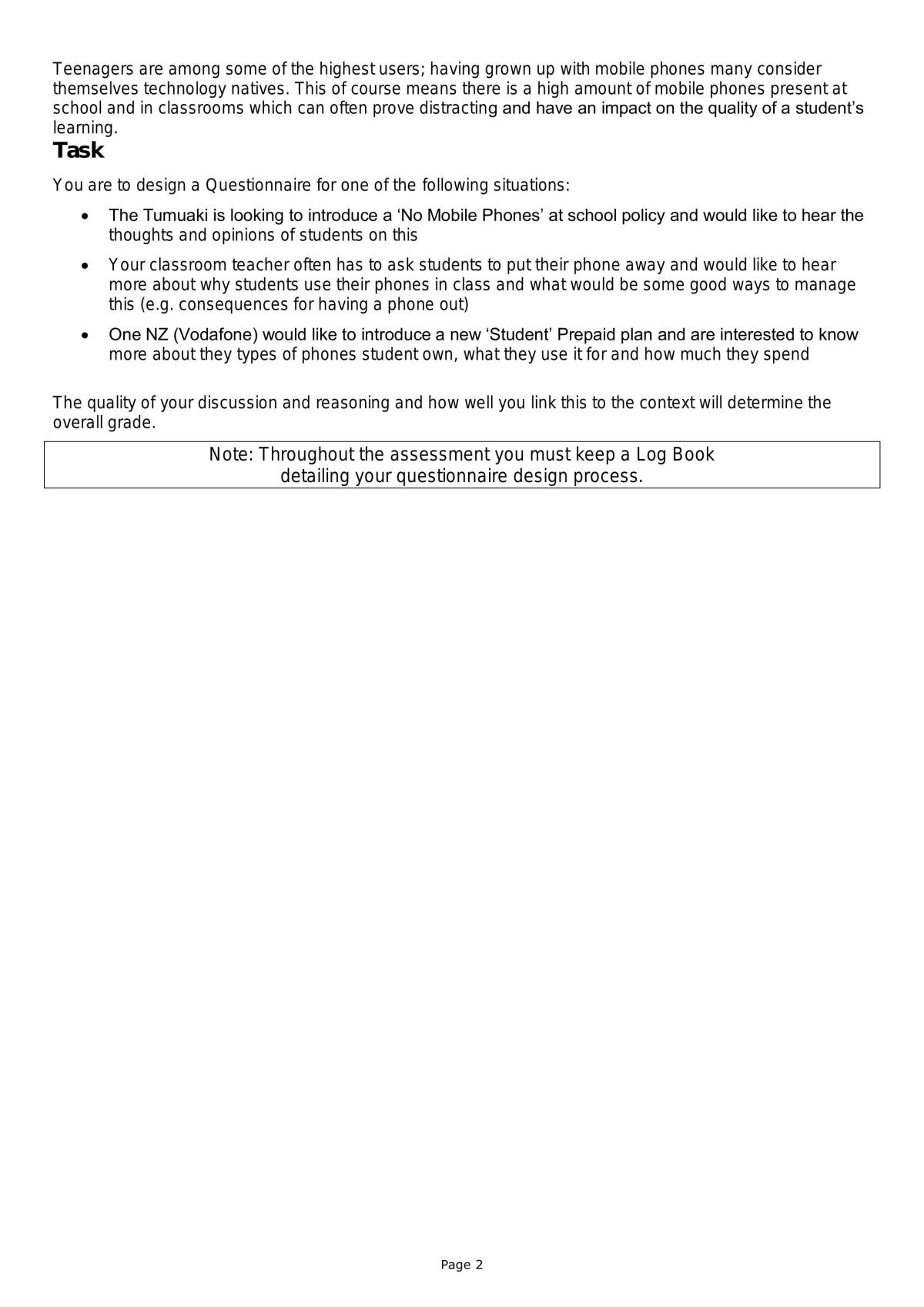 Questionnaire Design  - Page 2