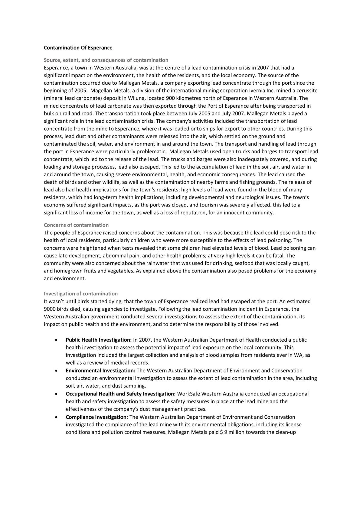 Contamination of Esperance - Page 1