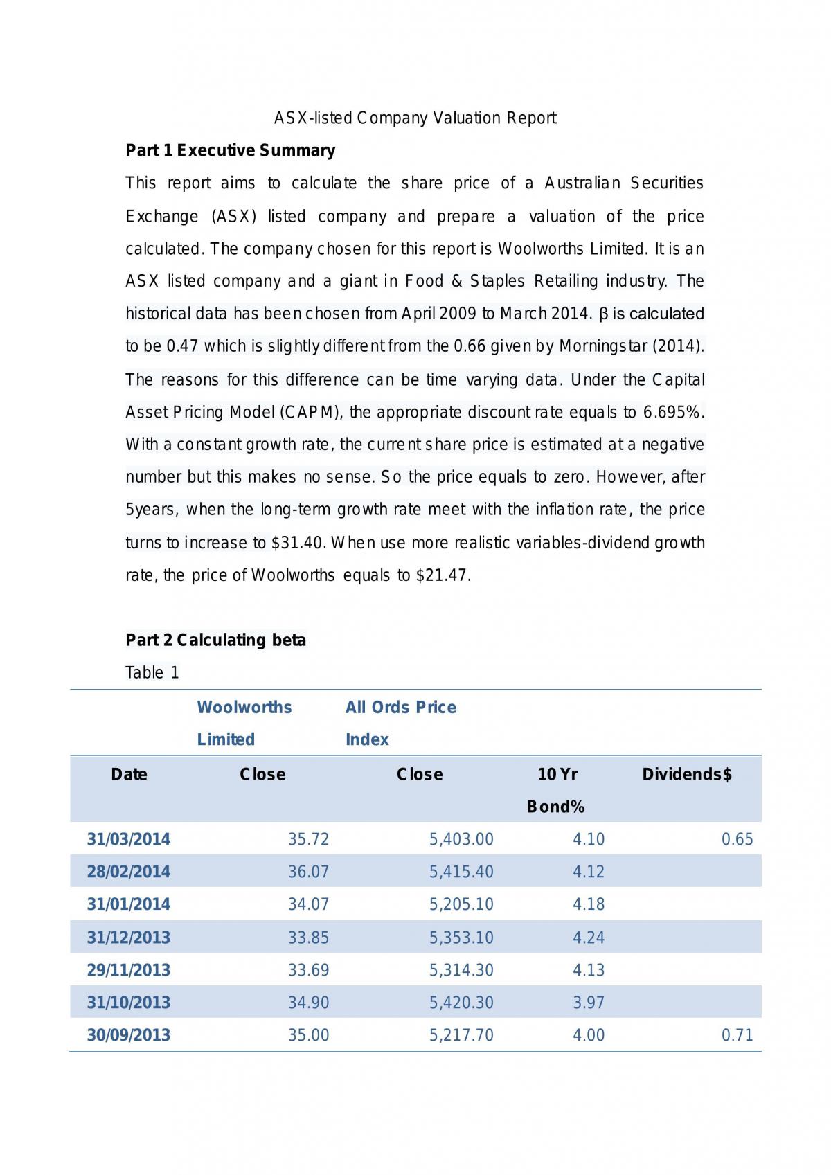 FINC2011 Major Assignment - Page 1