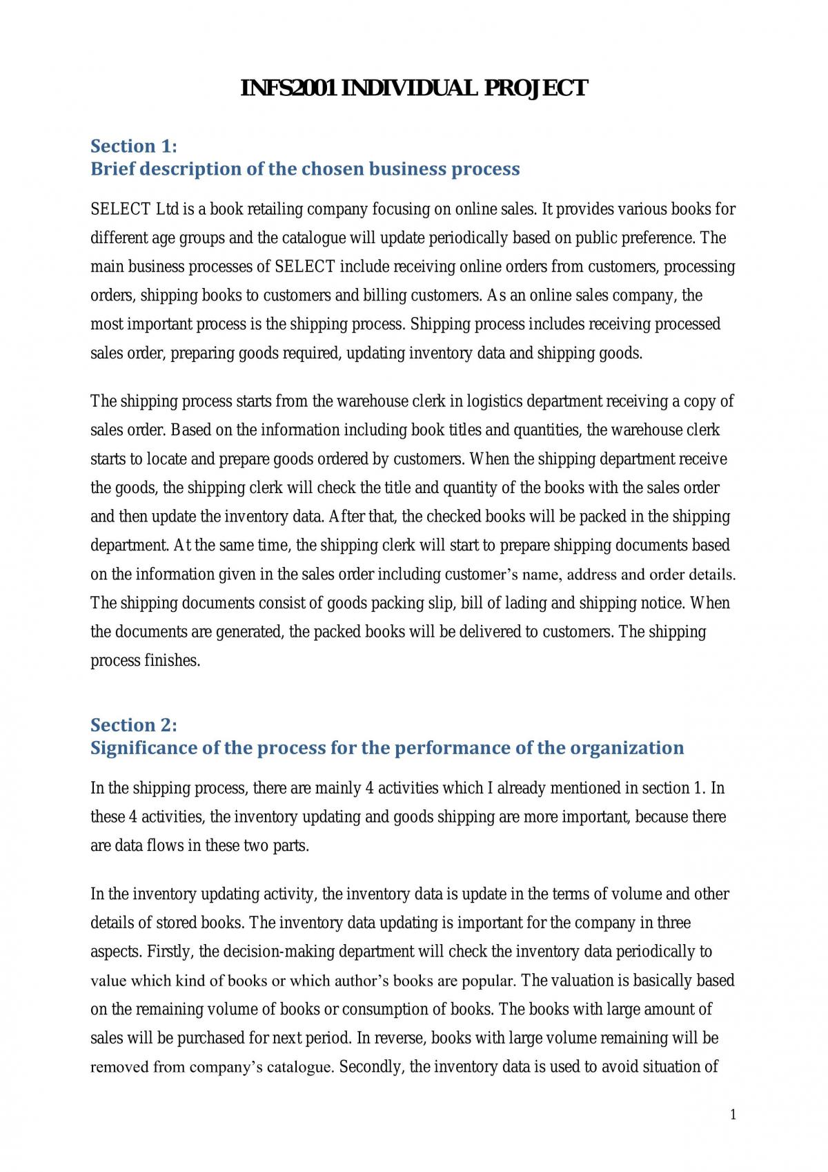 INFS2001 Individual Project - Page 1