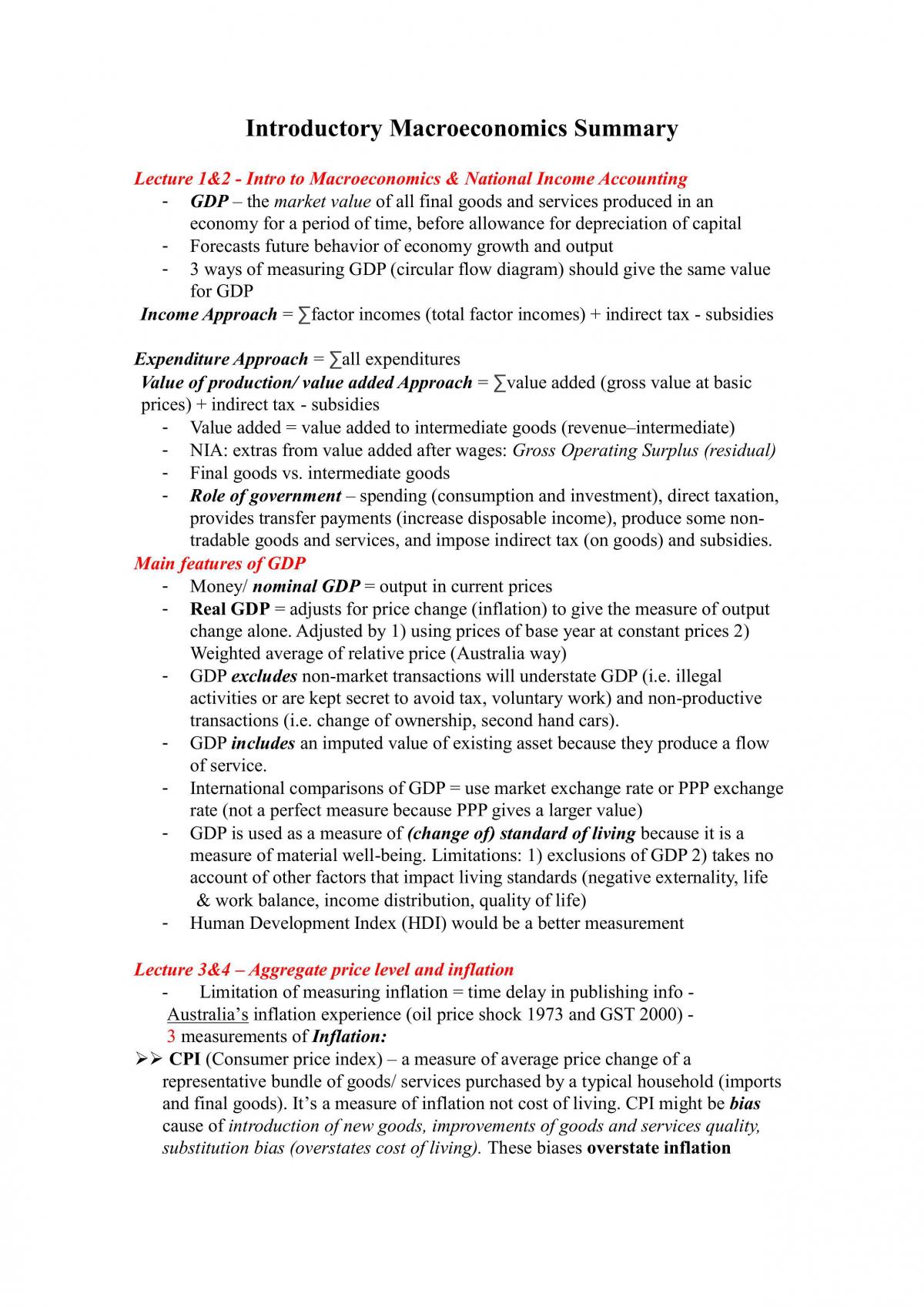 ECON10003 Study Notes - Page 1