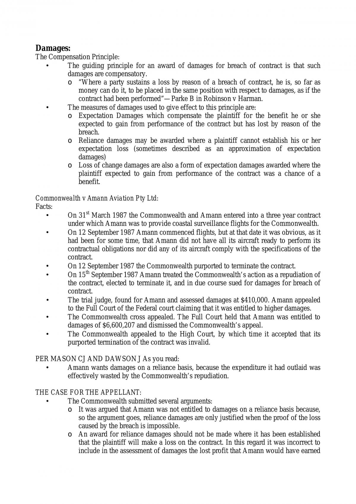 Summary: Notes On Damages - Page 1