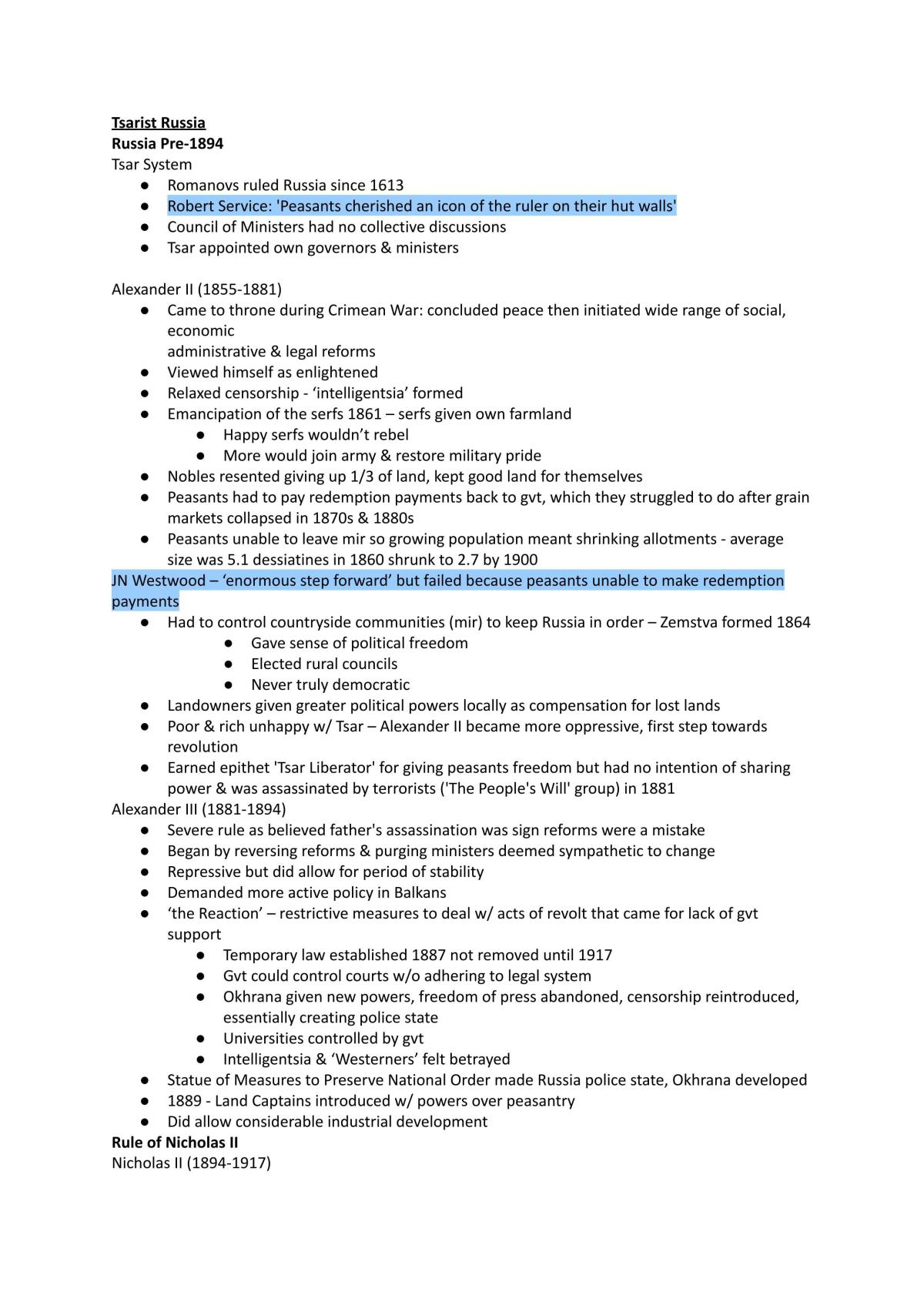 Notes on Russia 1894-1914 - Page 1