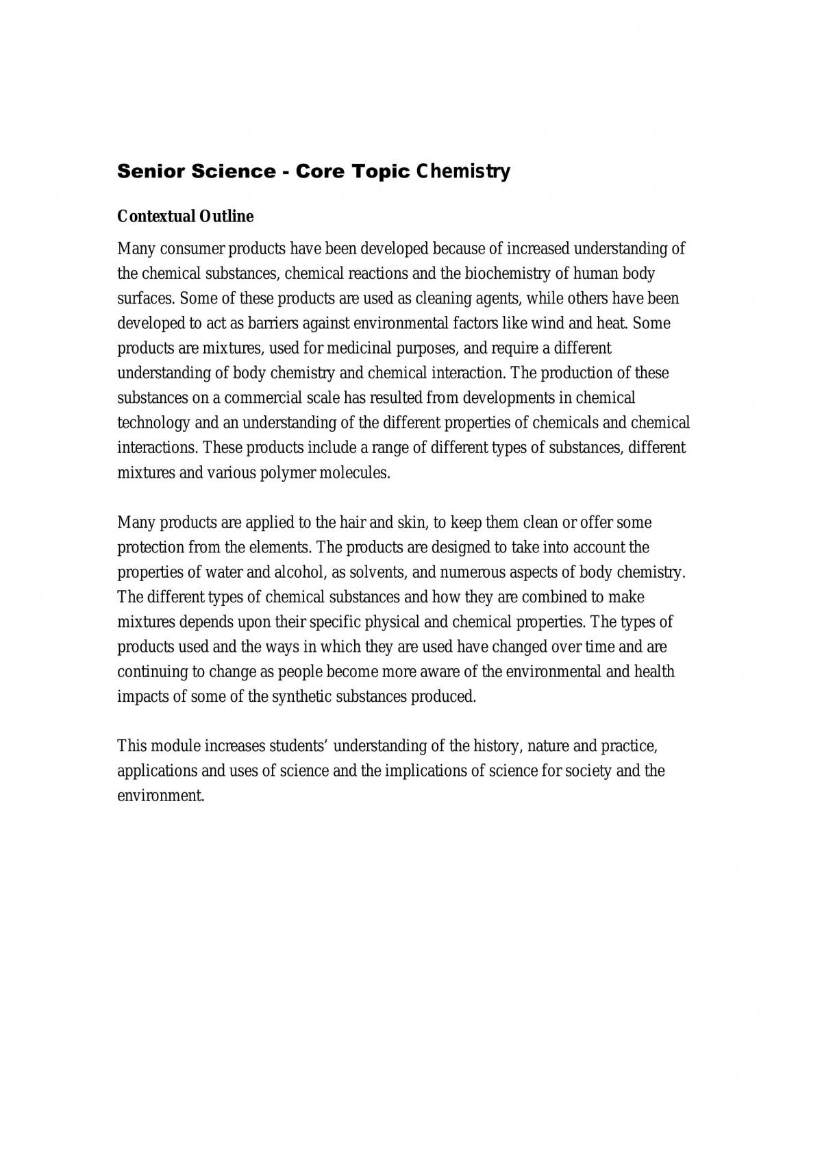 Senior Science - Complete Chemistry Core Topic Notes - Page 1