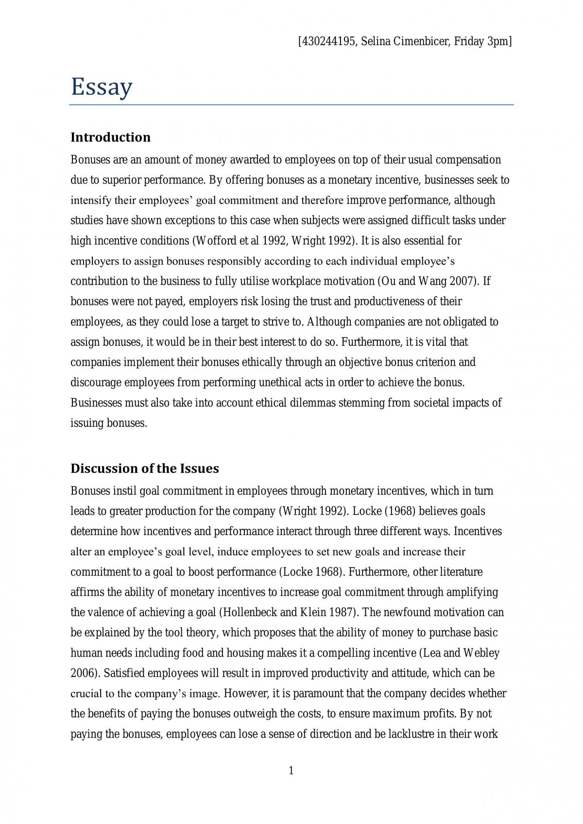 BUSS1001-Bonuses Essay - Page 1