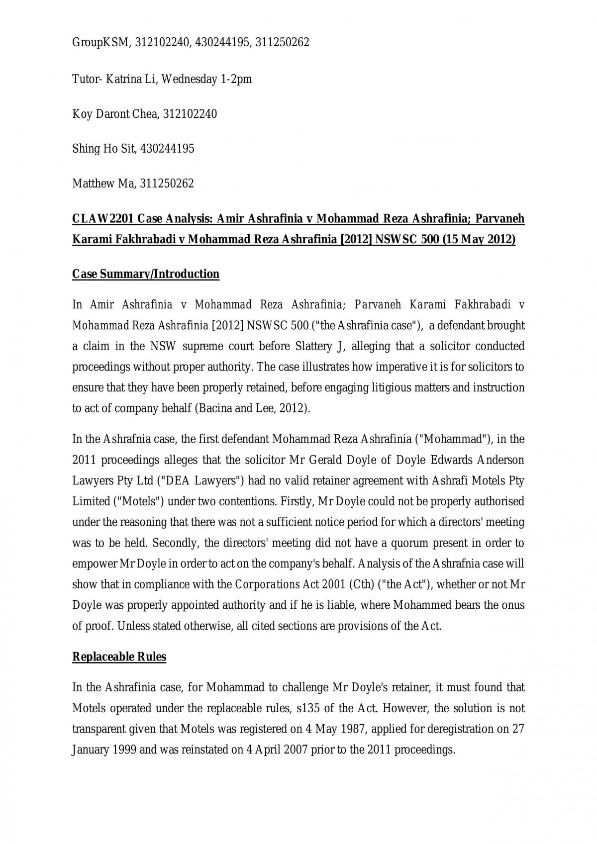 CLAW2201 - Case Study - Page 1