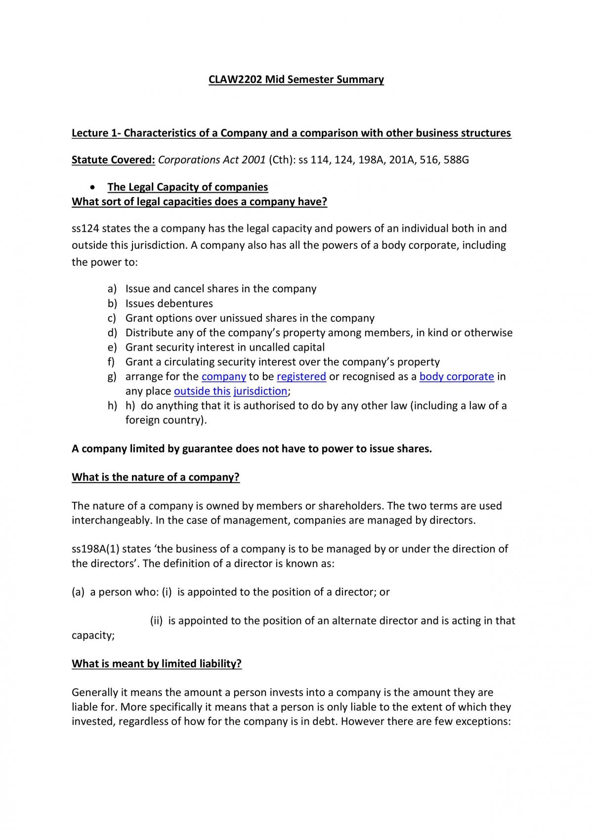 CLAW2201 - Summary Notes - Page 1
