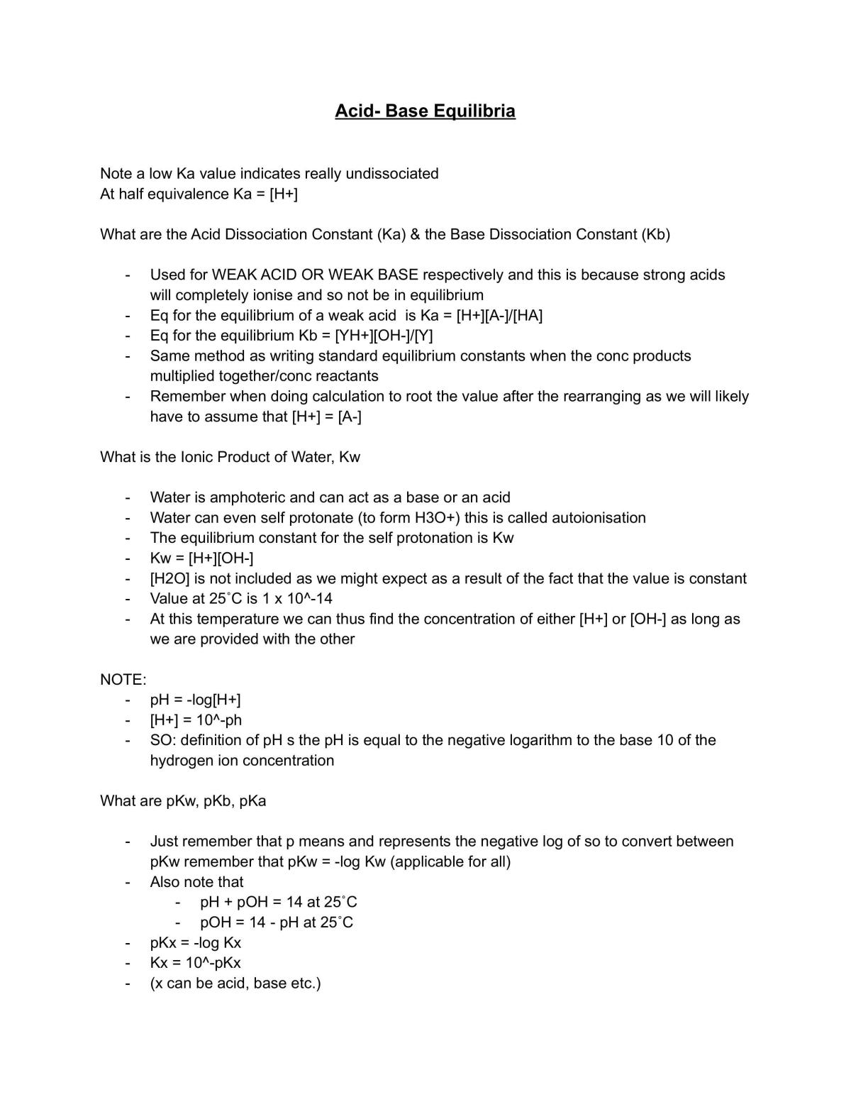 Acide-Base Equilibria - Page 1