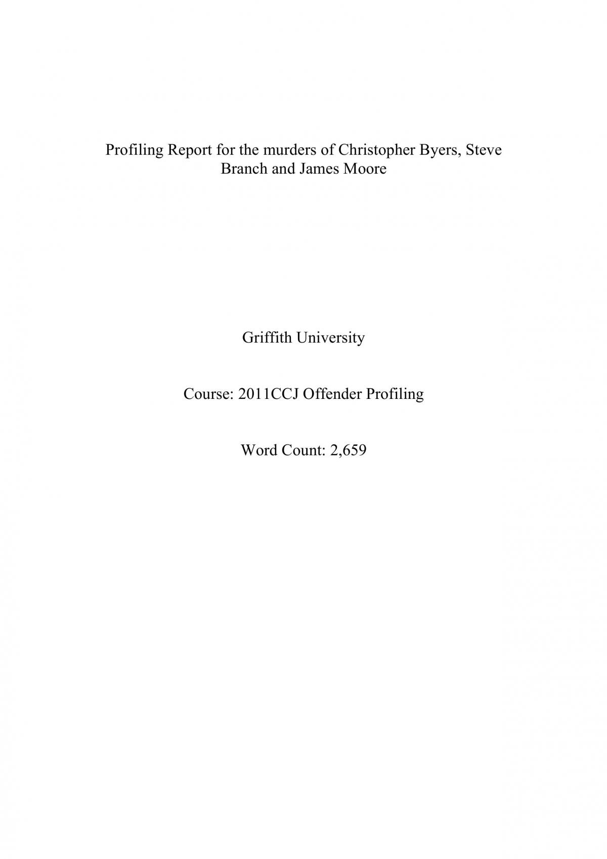 Profiling Report for the murders of Christopher Byers, Steve Branch and James Moore - Page 1