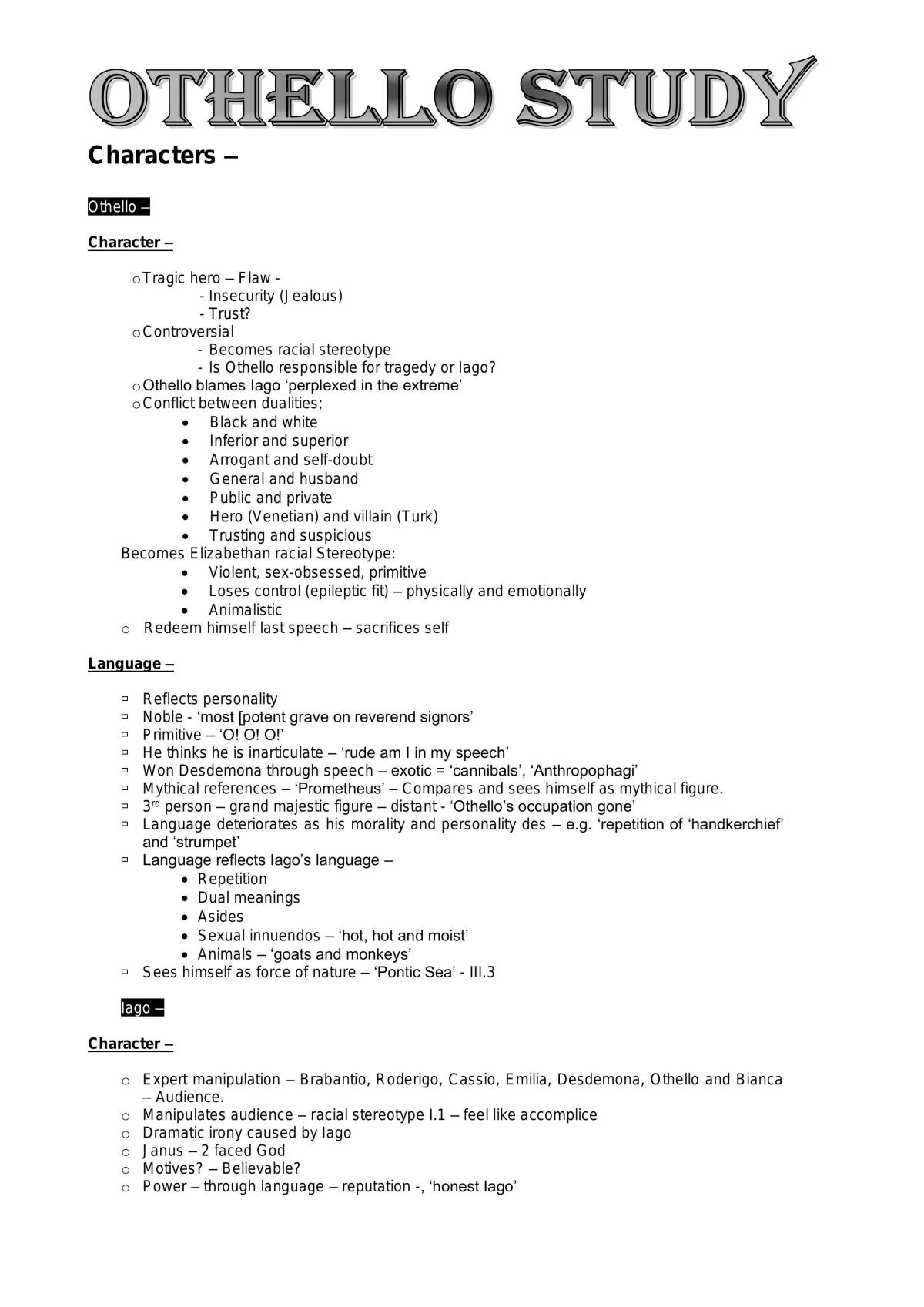 Othello Characters - Page 1