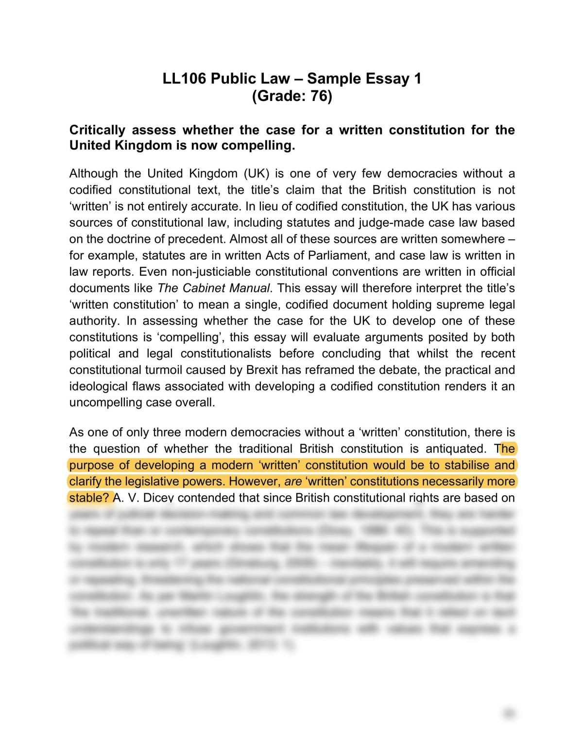 Public Law Essay Constitution  - Page 1