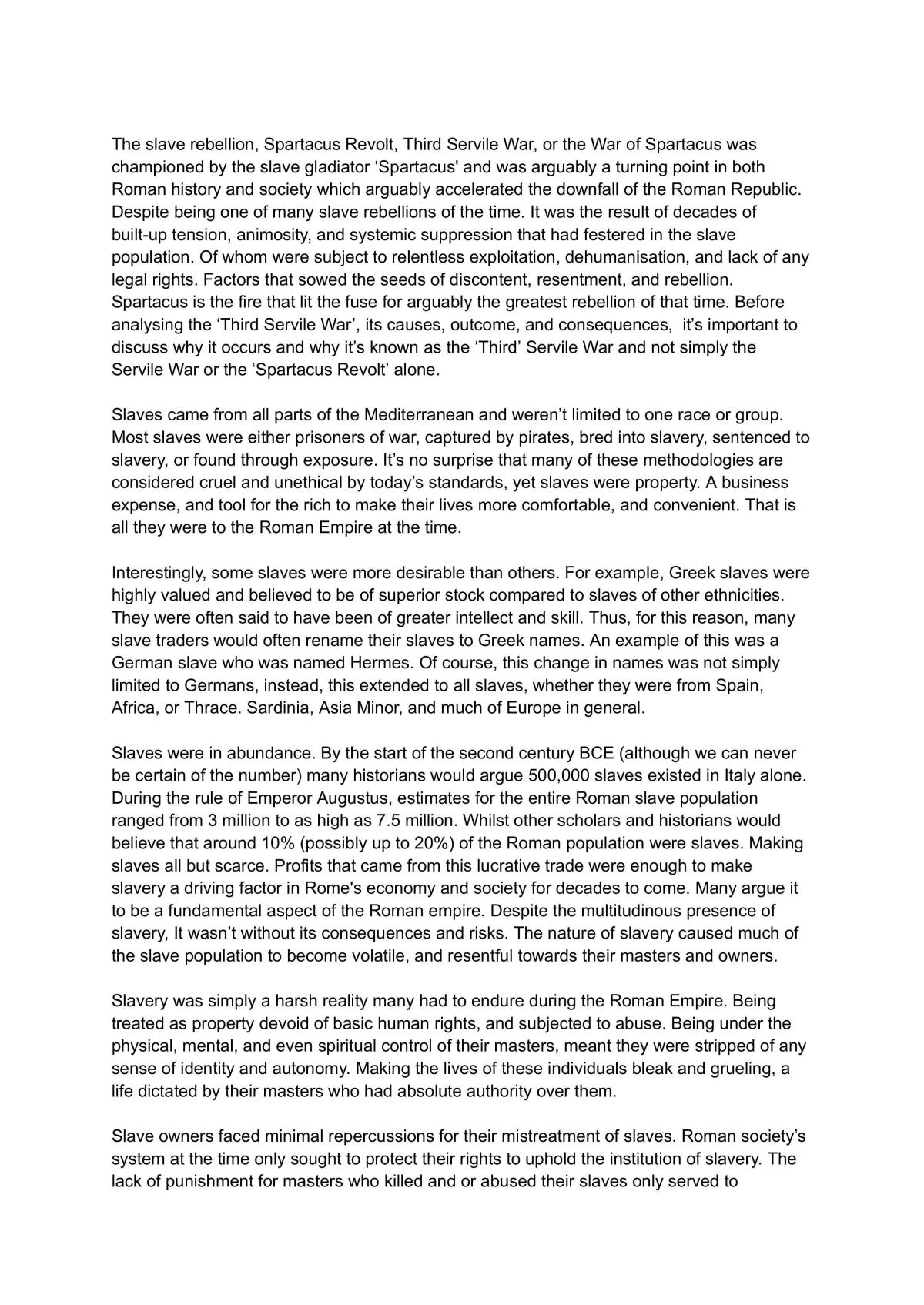 91202 	Demonstrate understanding of a significant event in the classical world, Sparticus revolt/slavery - Page 1