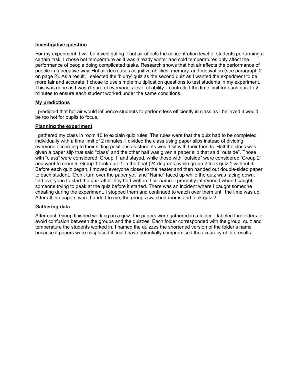 Conduct an experiment to investigate a situation using statistical methods - Page 1