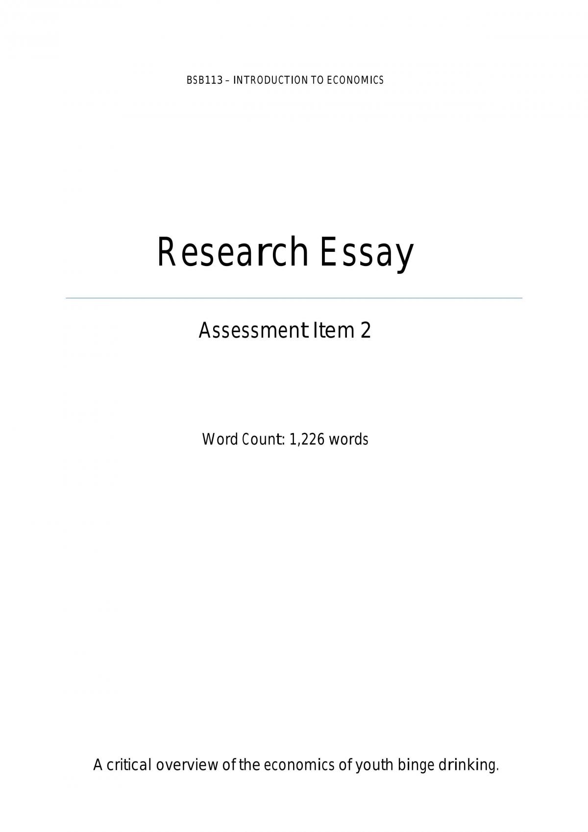 Research Essay - Young Binge Drinking BSB113 - Page 1