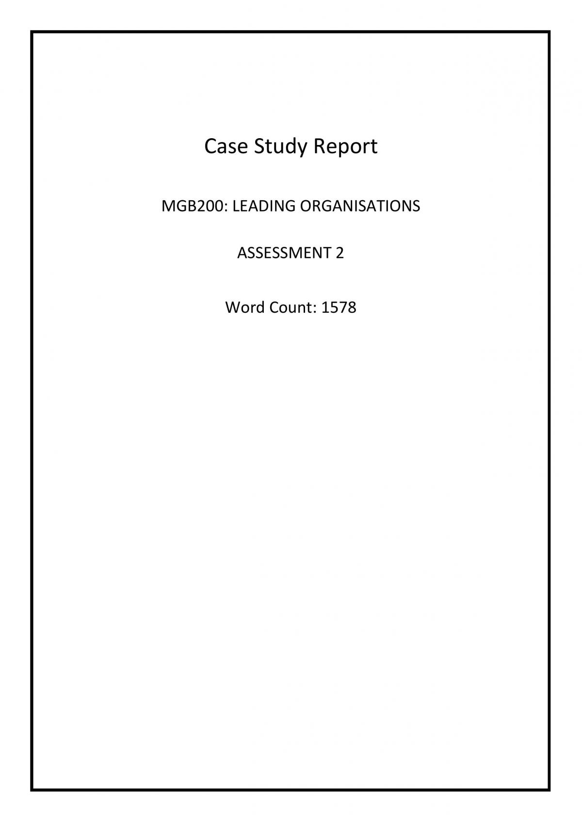 MGB200 Assessment 2: Case Study Report - Page 1