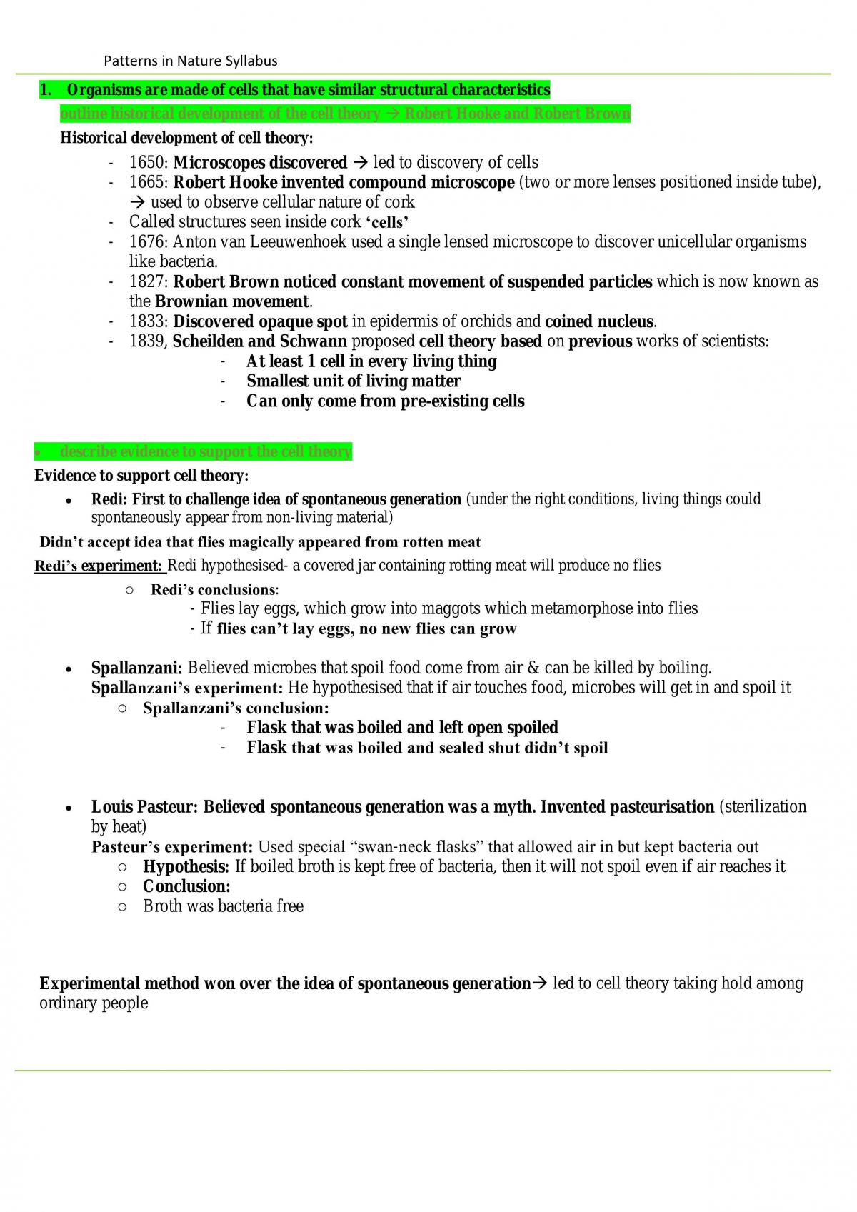 Year 11 Biology - Patterns in Nature Notes - Page 1