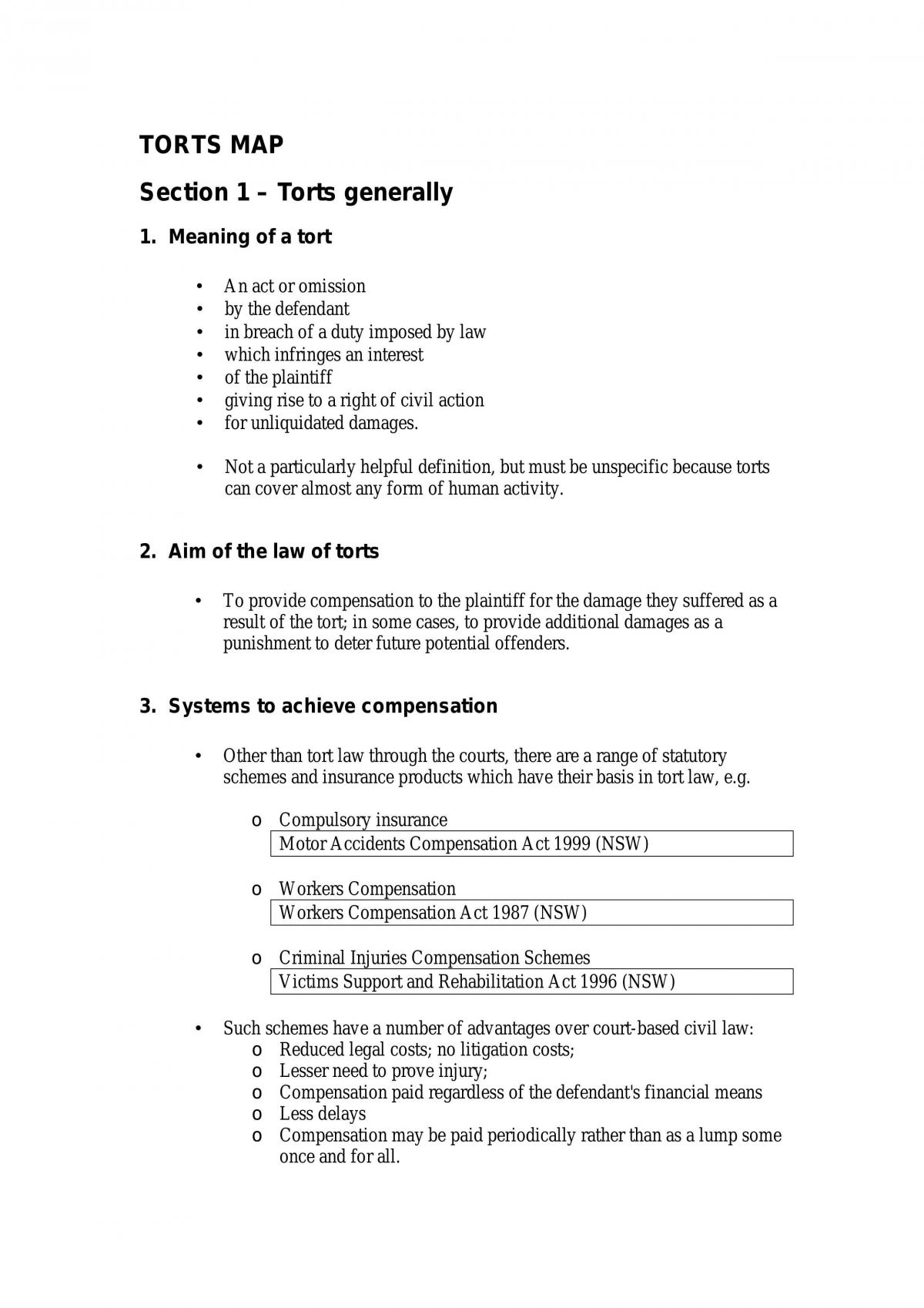 Summary Of The Law Of Tort,  Including A Descriptive Analysis Of The Main Points With Reference To Topic-Based Cases. - Page 1