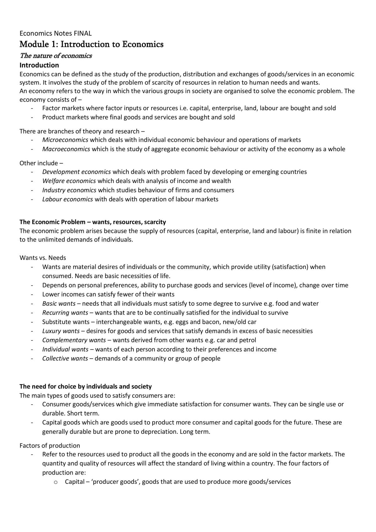 Complete economic prelim study notes - Page 1