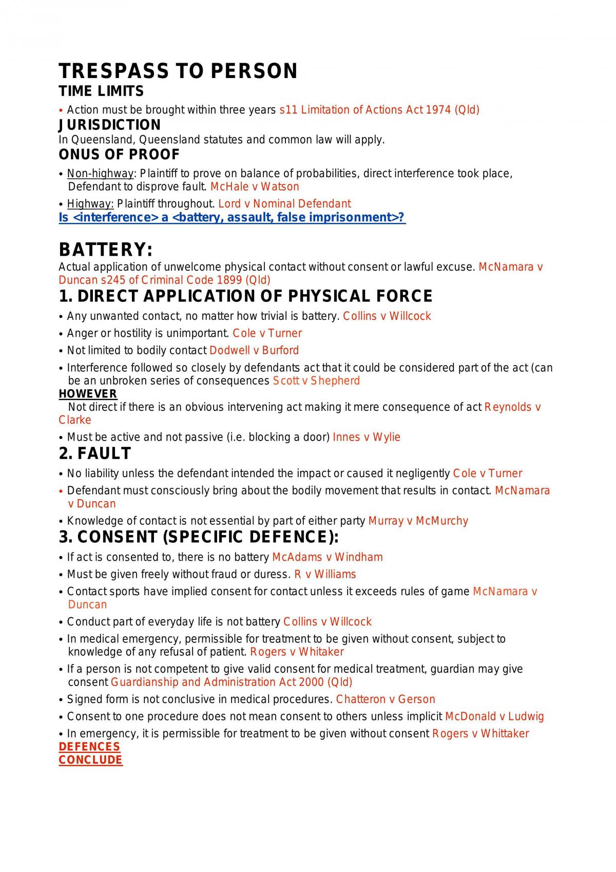 Torts - End of Semester Exam Notes - Page 1