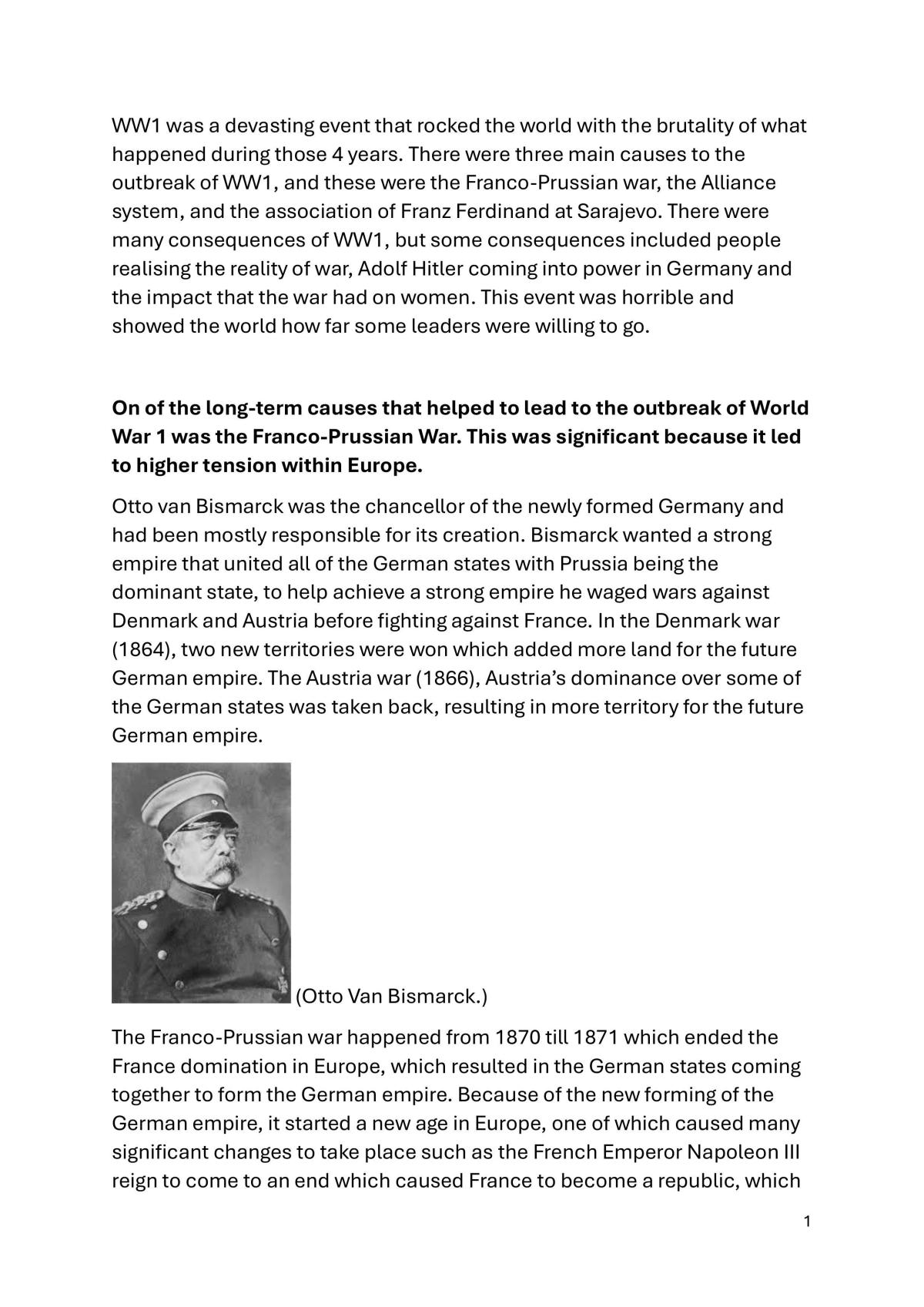 WW1, Causes and Consequences - Page 1
