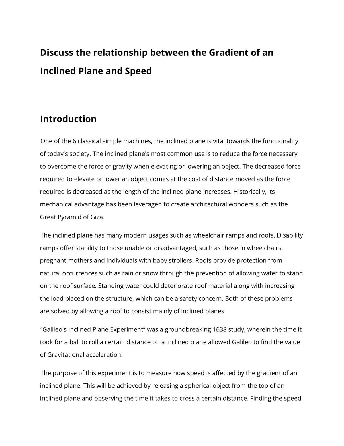 Effect of Gradient of Inclined Plane on Speed - Page 1
