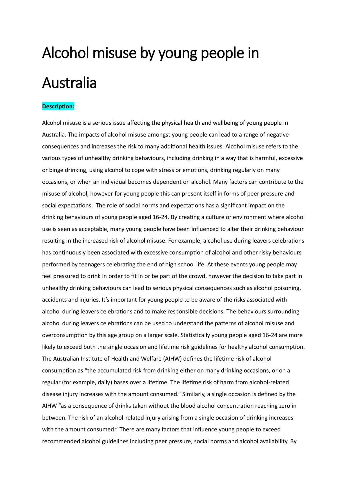 Health Inquiry: Alcohol Misuse - Page 1