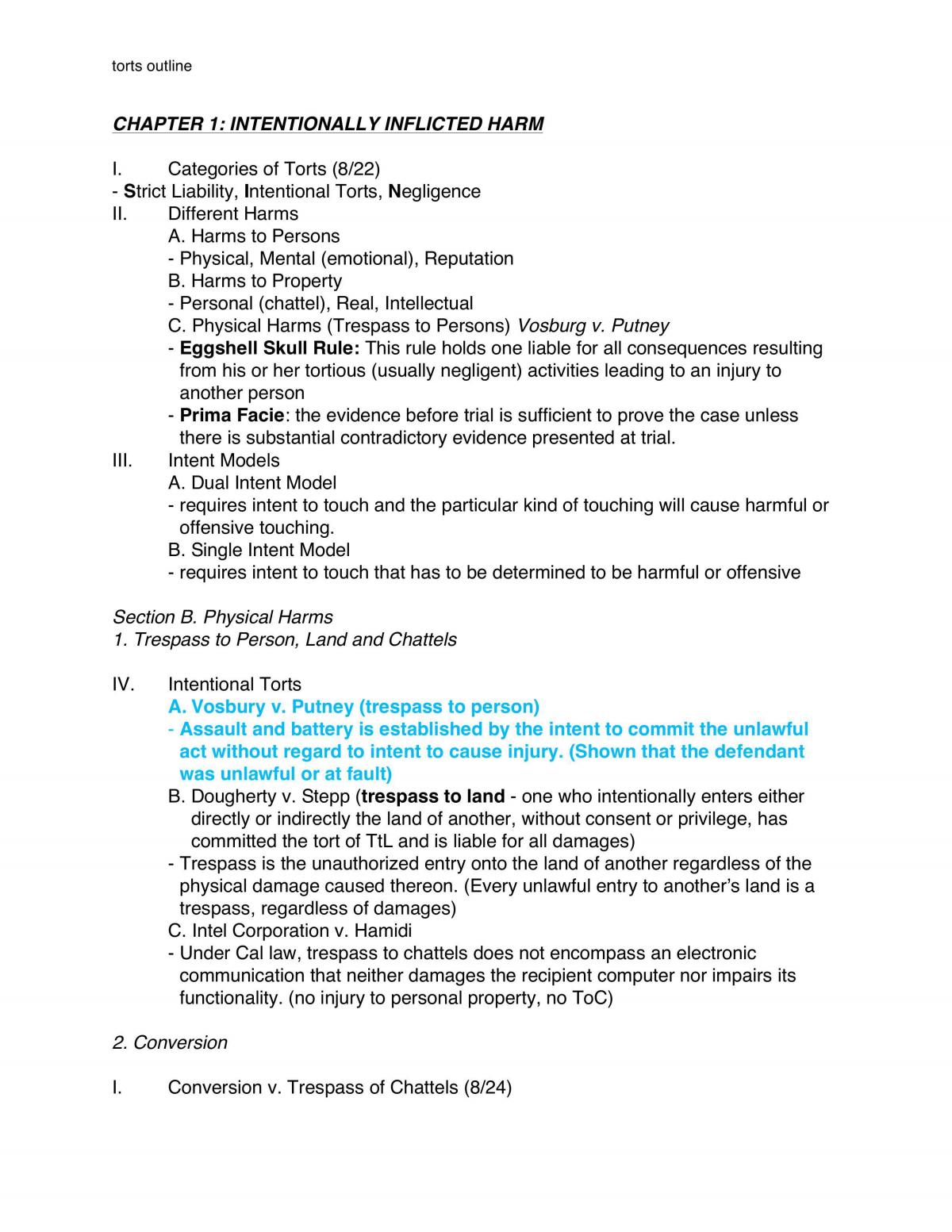 Torts I Notes - Page 1
