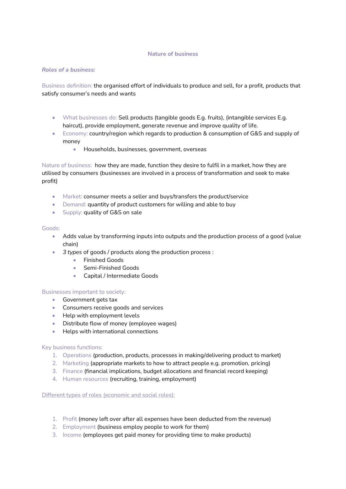 Year 11 Business Studies Complete Notes  - Page 1
