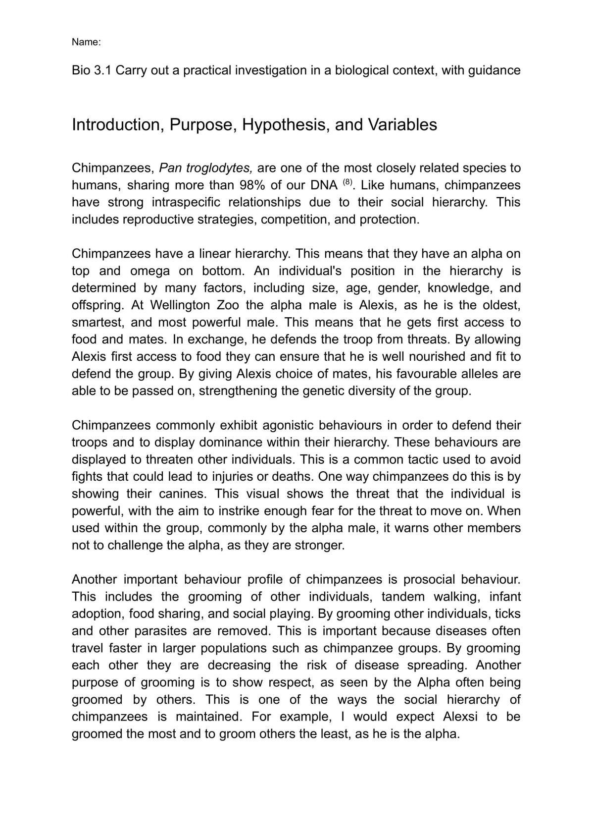 Bio 3.1 report - chimpanzee behaviour - Page 1
