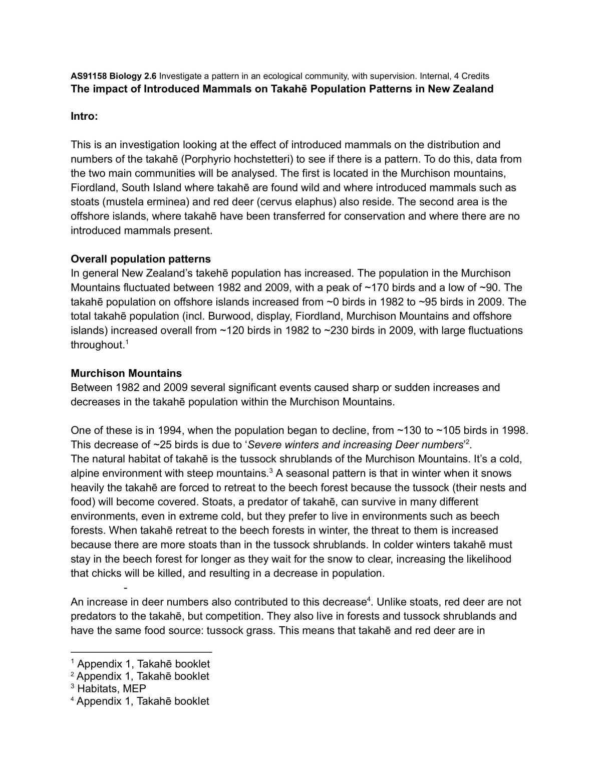 The Impact of Introduced Mammals on Takahē Population Patterns in NZ - Page 1