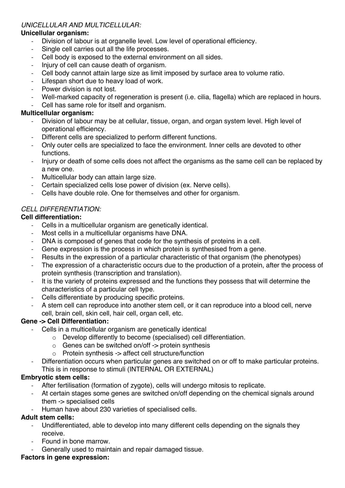 Stage 1 Biology – Study Notes - Page 1