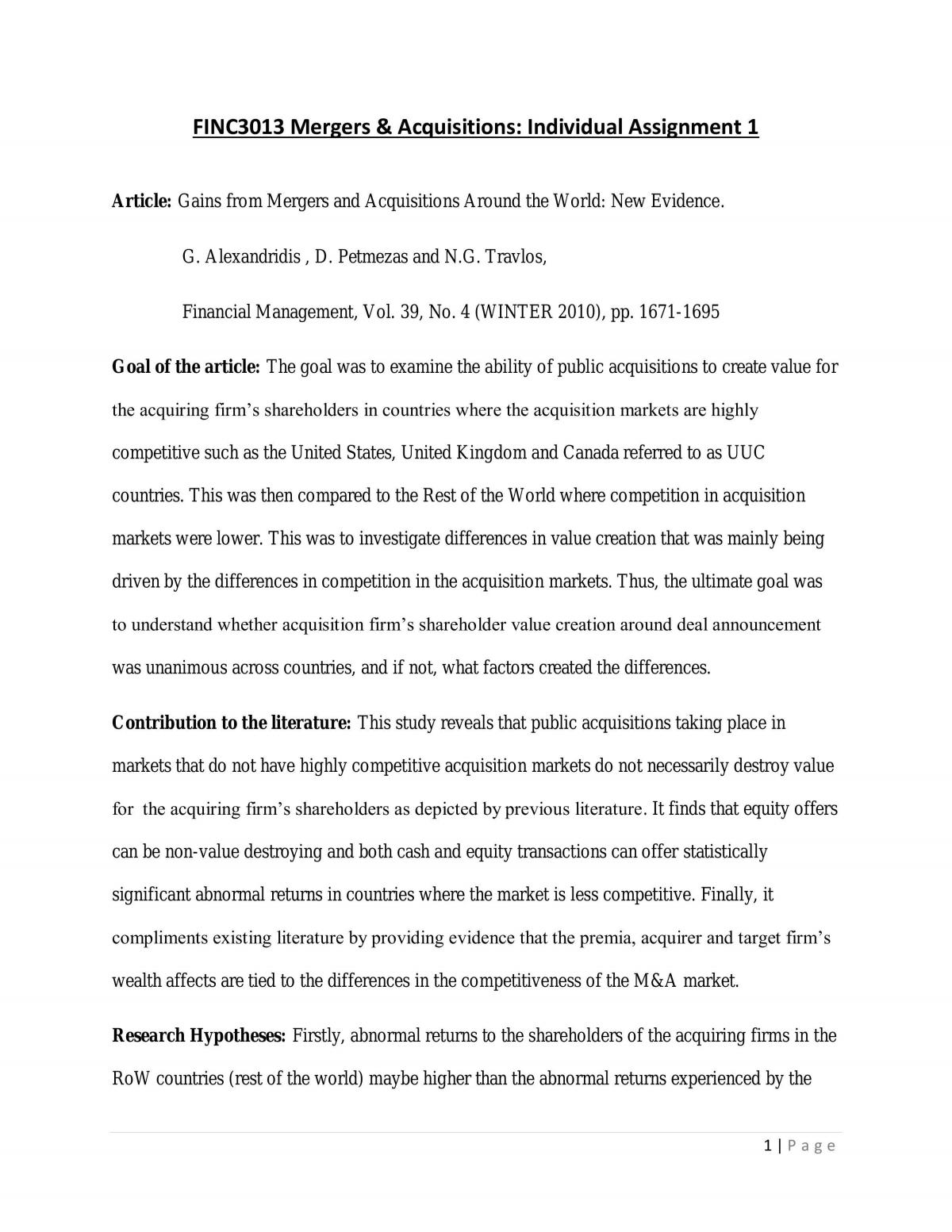 M&A Assignment 1 - Page 1