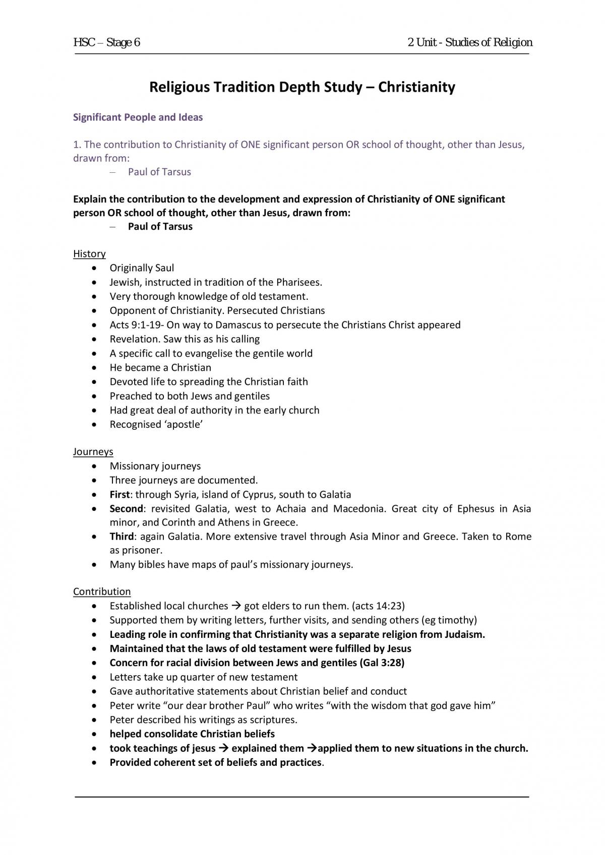 Syllabus Notes - Depth Study on Christianity - Page 1