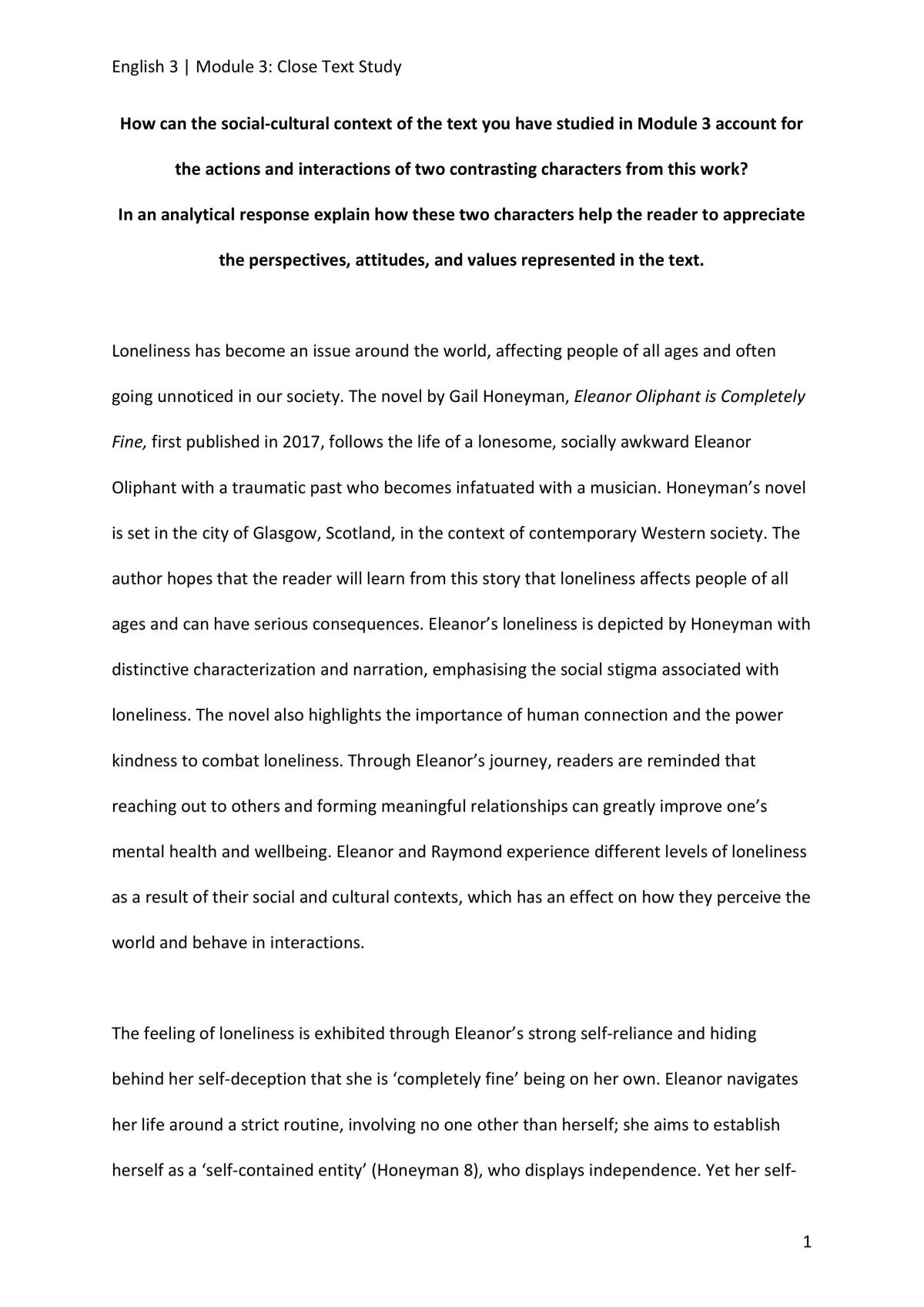 Eleanor Oliphant is Completely Fine Close Text Study  - Page 1