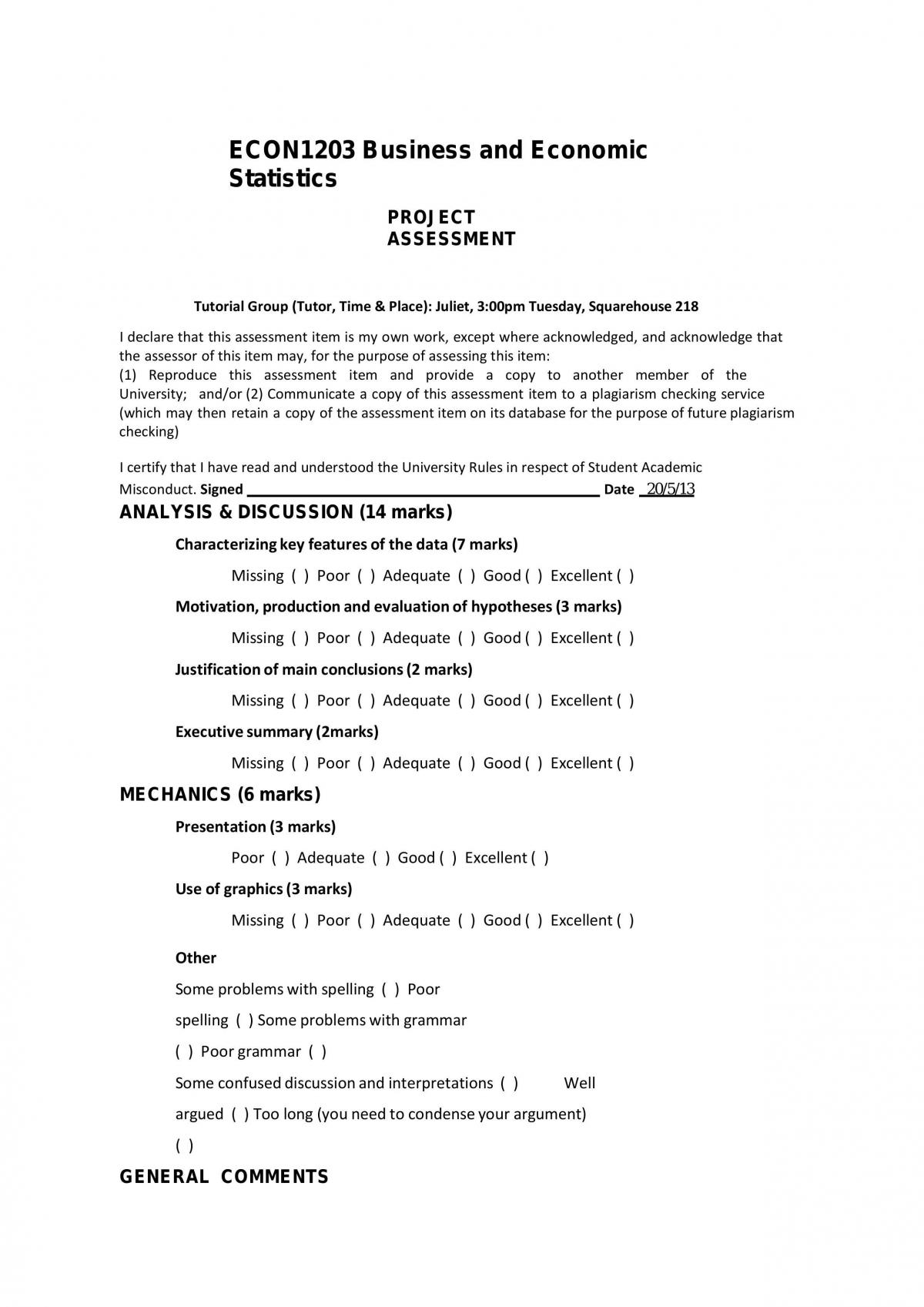 Statistics Assignment - Page 1